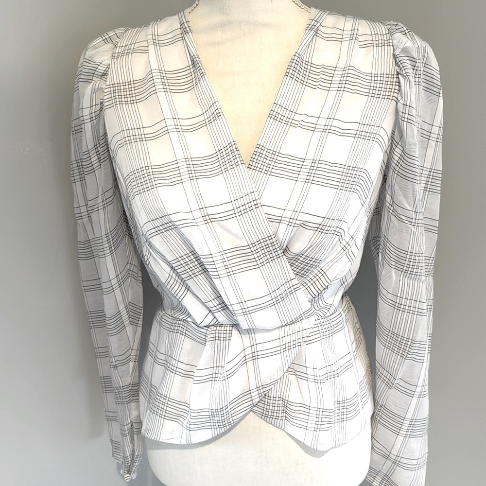 Express White and Black Striped Peplum Blouse